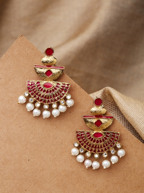 

Fida Gold-Plated & Pink Crescent Shaped Drop Earrings
