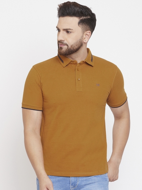 

Okane Men Mustard Yellow Solid Polo Collar T-shirt, Tan