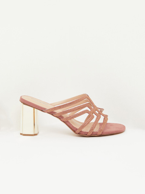 

shoexpress Women Pink & Gold-Toned Embellished Block Heels