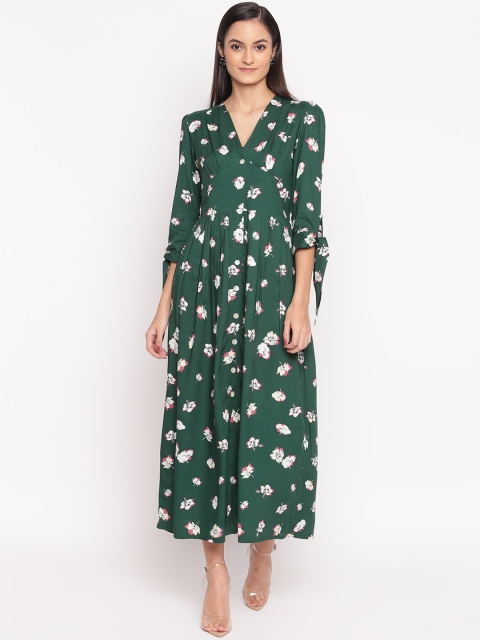 

TRENDY DIVVA Women Green & White Floral Print Empire Dress