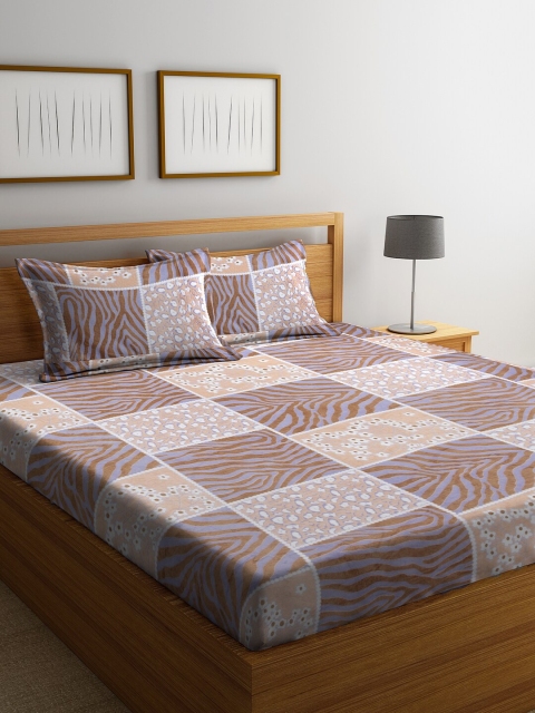 

Cannon Brown & Beige Abstract Print Double Bed Cover With 2 Pillow Covers