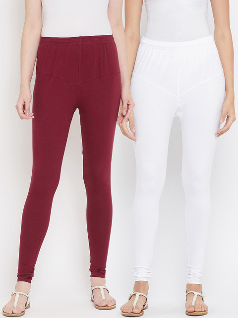 

Tulsattva Women Pack Of 2 Solid Churidar-Length Leggings, Maroon