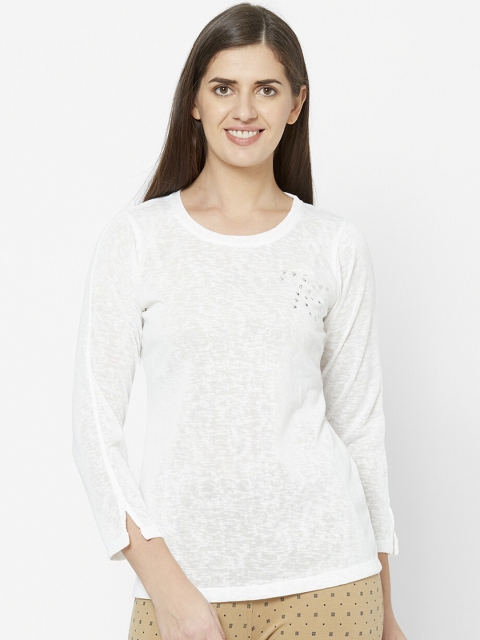 Juliet Women White Solid Lounge T-Shirt