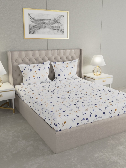 

Raymond Home White Floral 104 TC Cotton 1 Queen Bedsheet with 2 Pillow Covers
