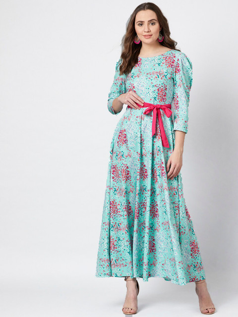 

PANIT Women Sea Green & Pink Floral Printed Maxi Dress