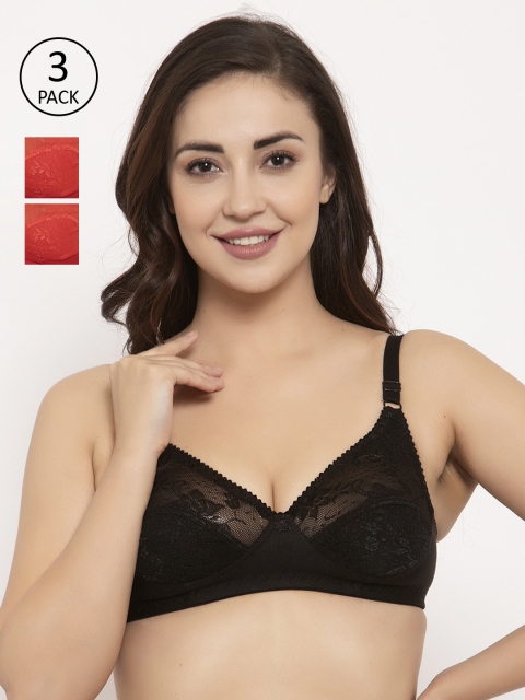 

GRACIT Pack Of 3 Self Design Non-Wired Non Padded Balconette Bra PW3-01-03-03, Black