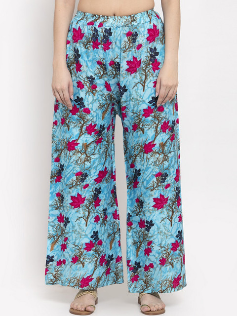 

TAG 7 Women Blue & Pink Floral Printed Straight Fit Palazzos