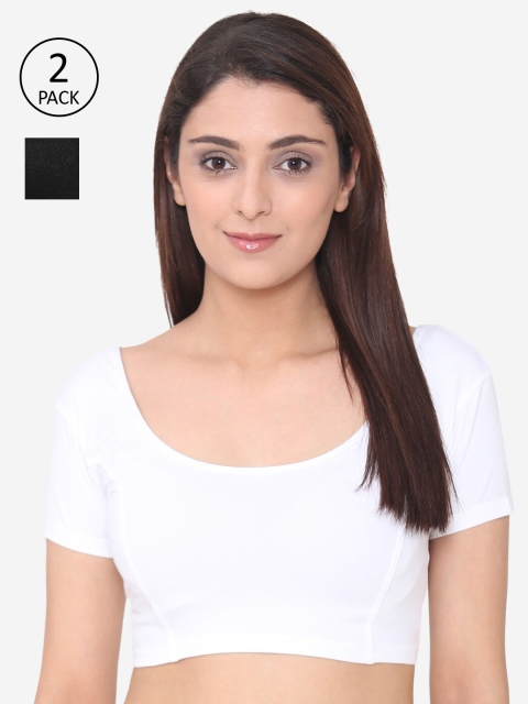 Vami Women Pack Of 2 White & Black Solid Stitched Saree Blouses
