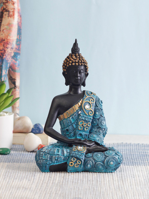 

TAYHAA Blue & Black Polyresin Meditating Buddha Showpiece