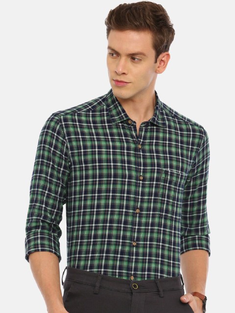 

Classic Polo Men Green & Navy Blue Slim Fit Checked Casual Shirt
