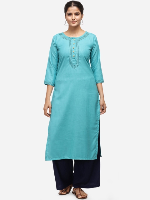 

Silk Bazar Women Turquoise Blue & Black Embroidered Kurta with Palazzos