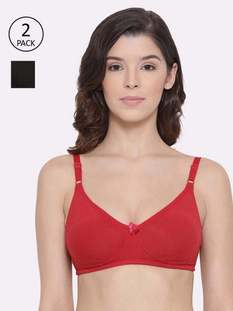 

LYRA Pack Of 2 Solid Non-Wired Non Padded Everyday Bras LYRA_BRA_513_BL_REDL, Black