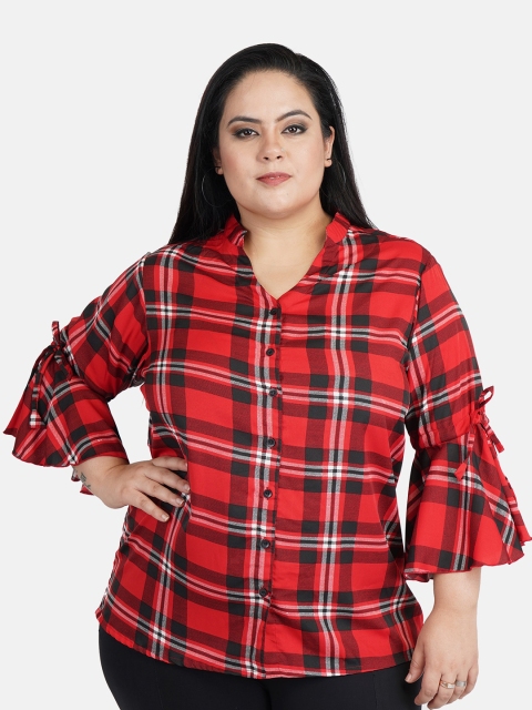 

Indietoga Women Red & Black Plus Size Slim Fit Checked Casual Shirt