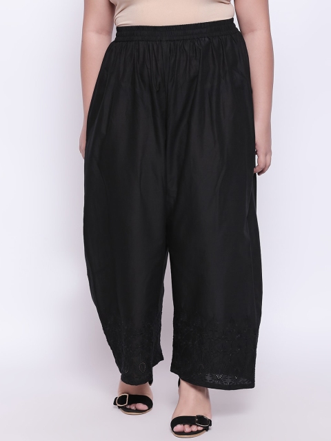 

RANGMANCH PLUS by Pantaloons Women Black Hem Design Wide Leg Palazzos
