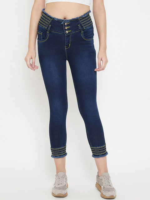 

Purple Feather Women Navy Blue Skinny Fit High-Rise Mildly Distressed Stretchable Jeans