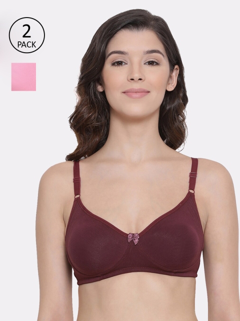 

LYRA Pack Of 2 Solid Non-Wired Non Padded Everyday Bras 513_WN_BPNK, Maroon