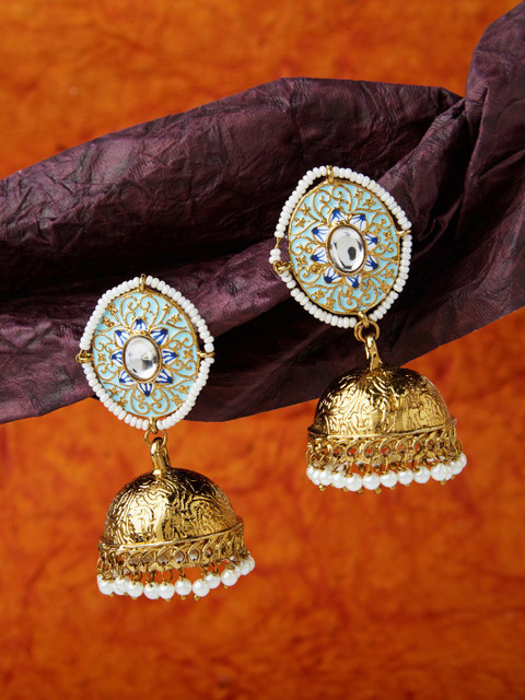 

Fida Gold & Blue Dome Shaped Jhumkas