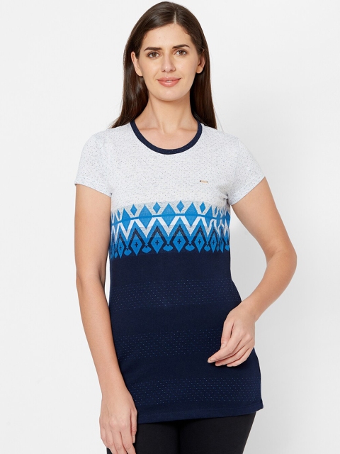 

Juliet Women White & Navy Blue Colourblocked Lounge T-Shirt