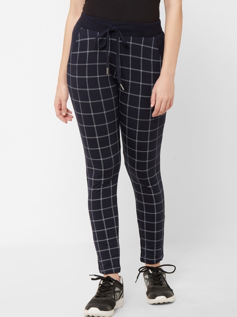 

Juliet Women Navy Blue & White Checked Sports Active Wear Slim Fit Track Pants