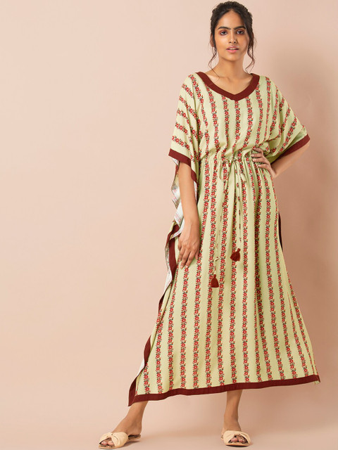 

INDYA Women Green Floral Printed Kaftan Dress