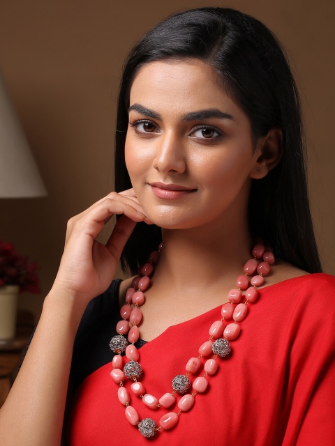

Shoshaa Gold-Plated & Pink Brass Quartz Studded Necklace