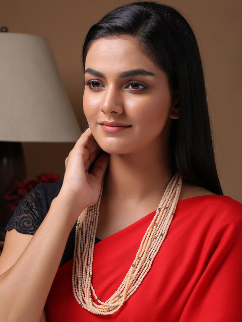 

Shoshaa Beige Gold-Plated Onyx Studded Statement Necklace