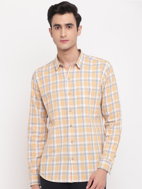 

GHPC Men Peach-Coloured Original Slim Fit Checked Casual Shirt