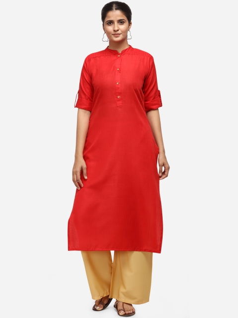 

Silk Bazar Women Red & Beige Solid Kurta with Palazzos