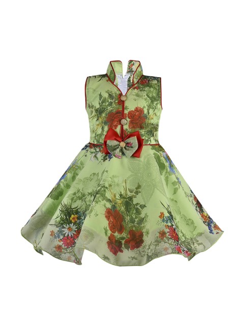 

Wish Karo Girls Green & Red Floral Print Fit and Flare Dress