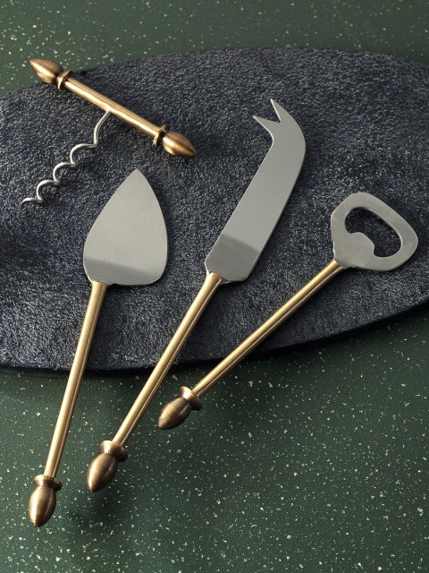 

ellementry Gold-Toned & Silver-Toned Shiraz Brass 4-Piece Cheese & Wine Cutlery Set