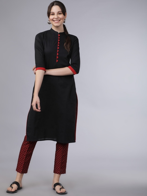 

Folklore Women Black Solid Straight Kurta