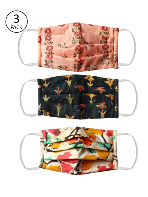 

Bellofox Unisex Peach-Coloured Printed Pack of 3 Reusable 3-Ply Cloth Masks