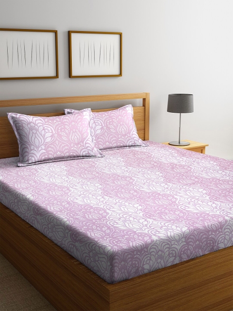 

BOMBAY DYEING Purple & Off-White Ethnic Motifs 160 TC Cotton 1 King Bedsheet with 2 Pillow Covers