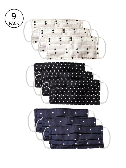 

Bellofox Unisex 9 Pcs Printed 3-Ply Reusable Cloth Masks, Navy blue