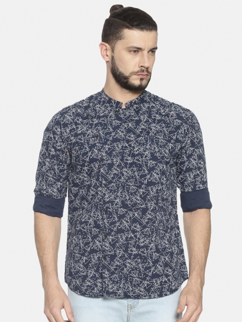 

SHOWOFF Men Navy Blue & White Slim Fit Printed Casual Shirt