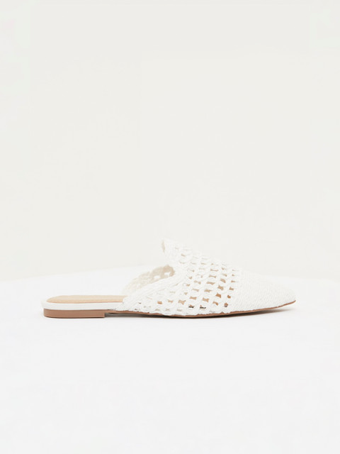 

shoexpress Women White Woven Design Mules
