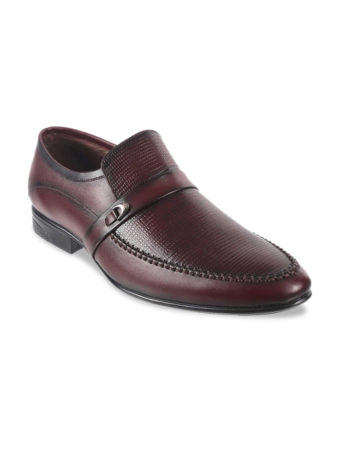 

Metro Men Maroon Textured Leather Formal Slip-Ons
