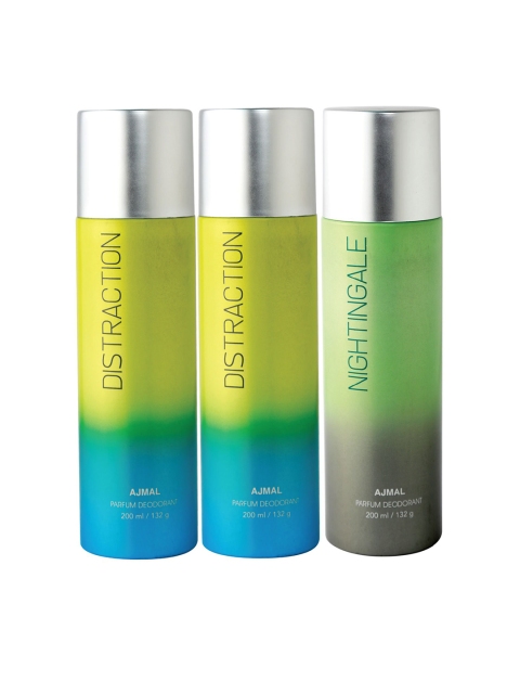 

Ajmal Unisex Pack of 3 Distraction & Nightingale Deodorant - 200 ml each, Multi