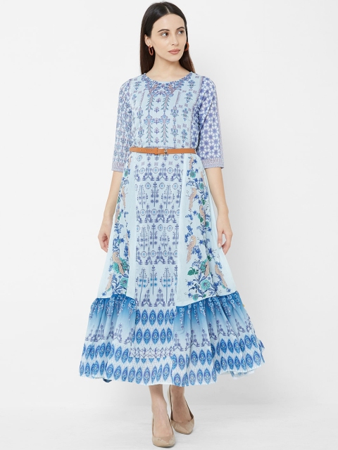 

Vedic Women Blue Printed Fit and Flare Dress