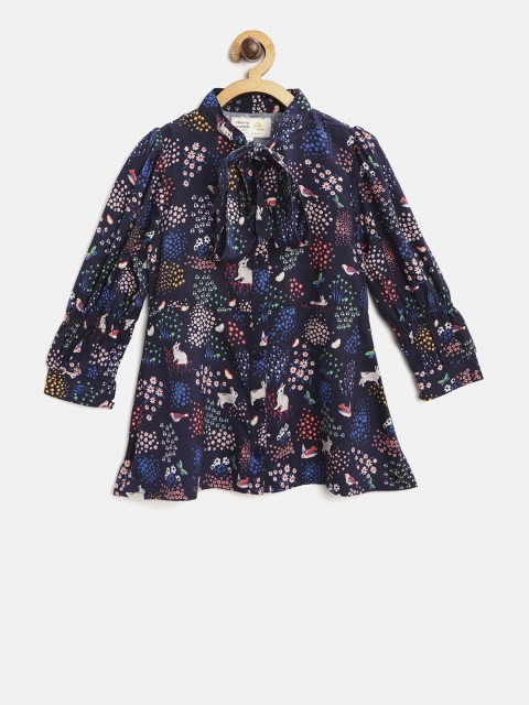 

Cherry Crumble Girls Navy Blue Printed A-Line Top
