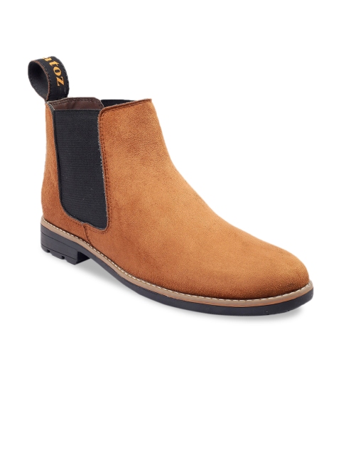 

ZAPATOZ Men Tan Brown Solid Suede Mid-Top Flat Boots