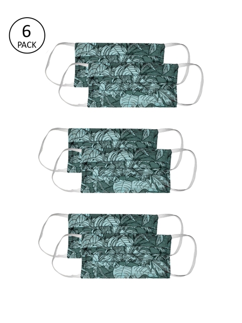 

Bellofox Unisex Sea Green Printed Pack of 6 Reusable 3-Ply Cloth Masks