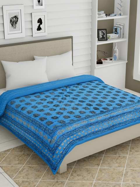 

LIVING ROOTS Blue & Gold-Toned Ethnic Motifs Mild Winter 233 GSM Double Bed Quilt