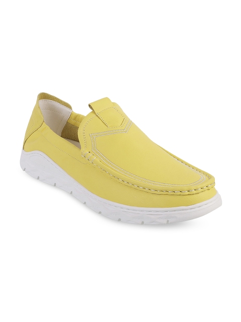 

J.FONTINI Men Yellow Solid Slip-On Leather Sneakers