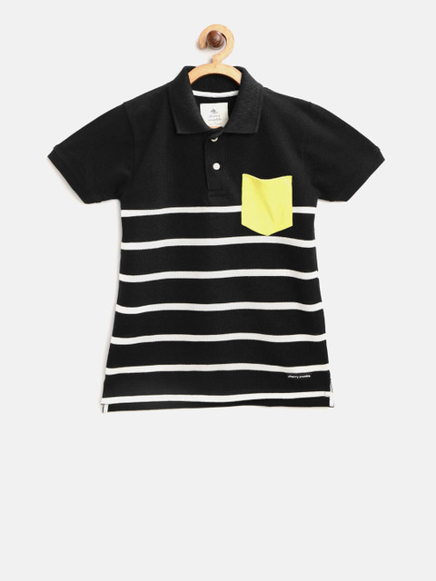

Cherry Crumble Boys Black & White Striped Polo Collar T-shirt