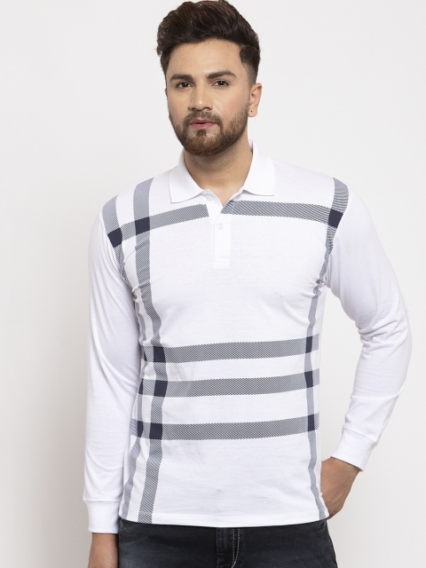 

WILD WEST Men White & Black Checked Polo Collar T-shirt