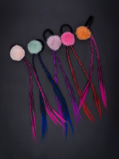 

Golden Peacock Girls Set of 5 Multicoloured Fur Ponytail Holders, Multi