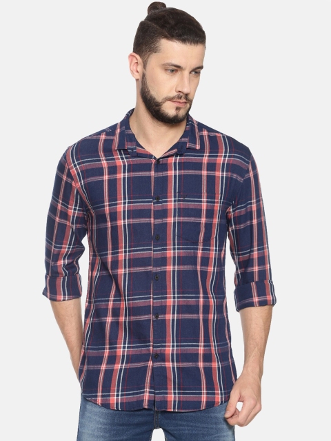 

SHOWOFF Men Blue & Pink Slim Fit Checked Casual Shirt
