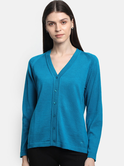 

Monte Carlo Women Teal Green Solid Cardigan Woolen Sweater