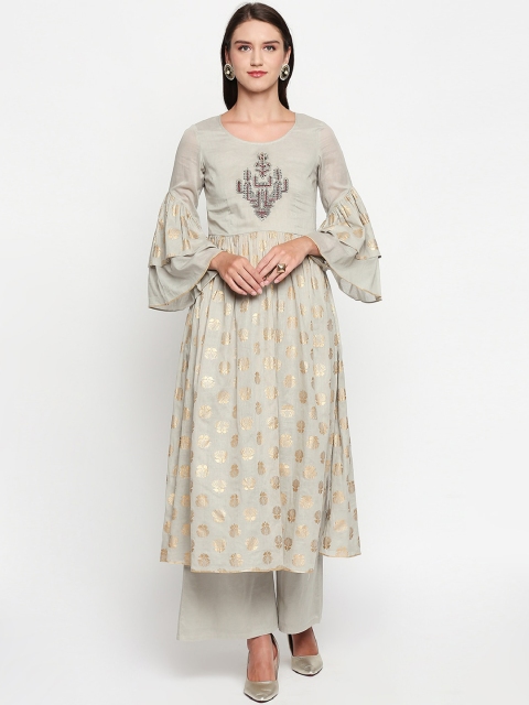 

Lobaanya Women Grey Printed Anarkali Kurta